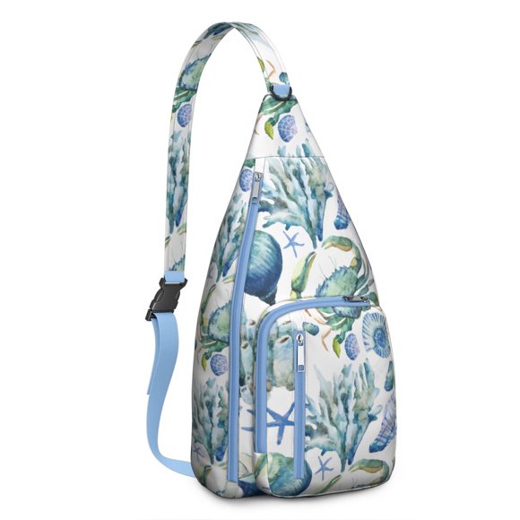 Crab Lover's Sling Bag - Cute Cartoon Crab & Tropical Sea Life Print Waterproof Chest Pack, Lightweight Adjustable Strap Crossbody Bag for Beach & Ocean Adventures