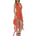 thumbnail image 3 of xiaxaixu Womenacute;s Summer Skinny Sheer Dress Solid Color Hanging Neck Irregular Ruffle Dress, 3 of 6
