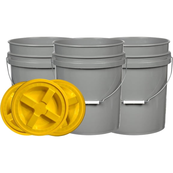House Naturals 5 Gallon Food Grade Made in USA Plastic Bucket with Screw On Double Gasket lid, (Pack of 3)