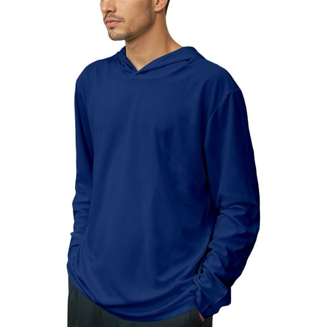 Men Long Sleeve Hooded Athletic Performance Workout Shirt Wicking Gym Training Tee for Running Fitness And