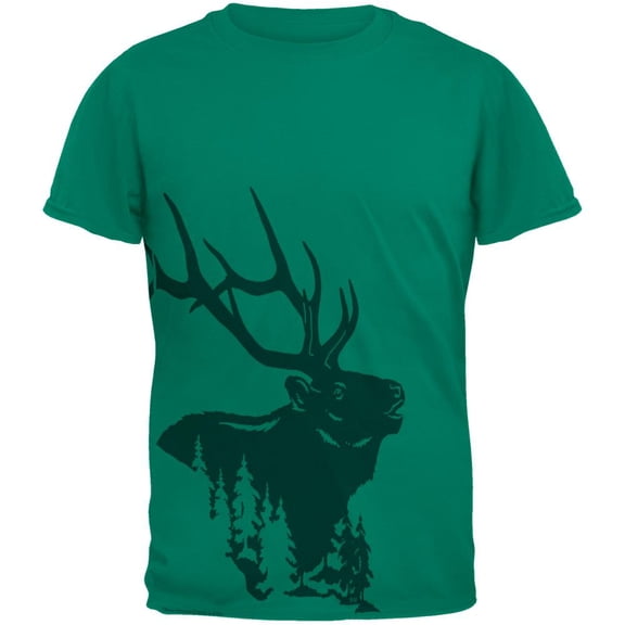 Elk In The Woods Silhouette Mens T Shirt Jade Dome 2XL