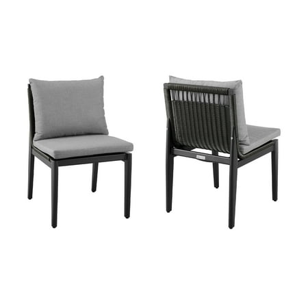 Armen Living Armen Living Grand 19" Fabric & Metal Patio Dining Chair in Gray (Set of 2)