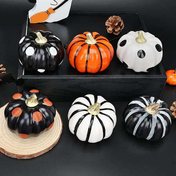 Halloween Decorations Indoor, 6 PCS Black and White Pumpkins for Table, Tiered Tray, Desk, Fireplace Mantel, Fall Thankgiving Halloween Decorations for Home