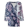 thumbnail image 5 of Ounisa 3/4 Sleeve Tops for Women Summer Notched V Neck Printed T Shirts Casual Cute Three Quarter Length Dressy Blouses, 5 of 6