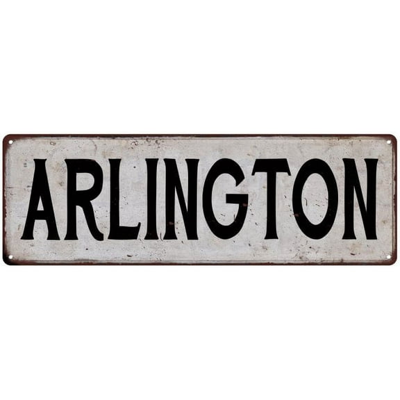 ARLINGTON Vintage Look Rustic Metal 6x18 Sign City State 206180041220