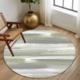 thumbnail image 3 of Round Area Rug 6 Ft, Sage Green Washable Non-Slip Circle Carpet for Living Room/Bedroom, Modern Abstract Grey Striped Art Low-Profile Indoor Mats Collection Rugs for Residential, 3 of 7