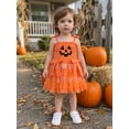 thumbnail image 6 of RUINIXCW Toddler Baby Girl Halloween Pumpkin Tutu Dress Outfit Infant Girls Summer Fall Clothes Sleeveless Tie-up Bow Tulle Patchwork Smocked Dress, 6 of 10