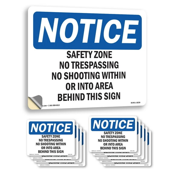 Safety Zone No Trespassing No Shooting Within OSHA Notice Vinyl Decal Label 24 Inch x 18 Inch - 10 Pack