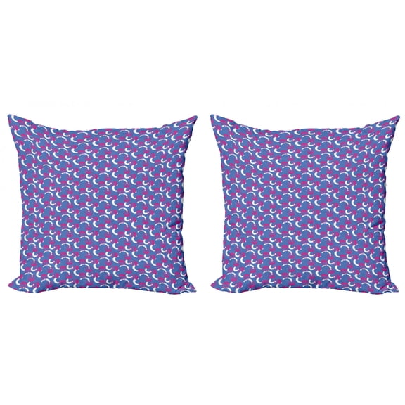 Abstract Throw Pillow Cushion Cover Pack of 2, Vibrant Energetic Pattern with Different Shapes Curves and Dots, Zippered Double-Side Digital Print, 4 Sizes, Dark Violet Magenta, by Ambesonne
