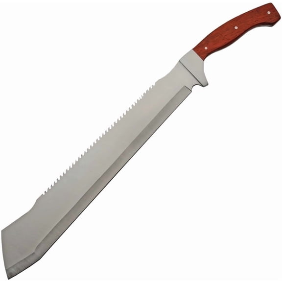 SZCO 25 Inch Saw Back Forest Machete Stainless Steel Blade Black Wood Handle Survival Cutting Tool With Nylon Sheath Outdoor Utility Knife