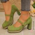 thumbnail image 4 of Miluxas Womens Casual High Heel with Square Toe and Buckle Strap Thick Heel Shallow Cut Large Size Shoes Green 7.5(40), 4 of 9
