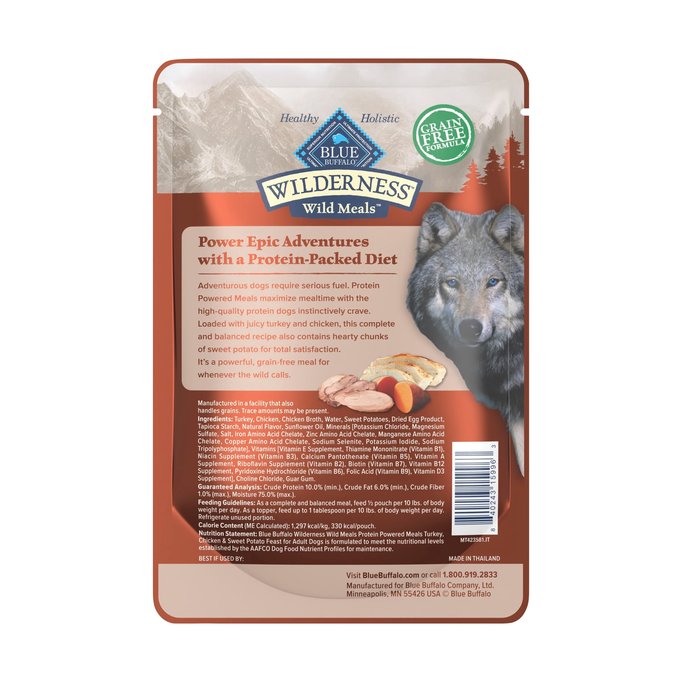 Blue Buffalo Wilderness Wild Meals, Turkey, High-Protein Adult Wet Dog Food, 9oz. Pouch