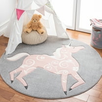 SAFAVIEH Carousel Kids Dalach Unicorn Area Rug, Grey/Pink, 3' x 3' Round