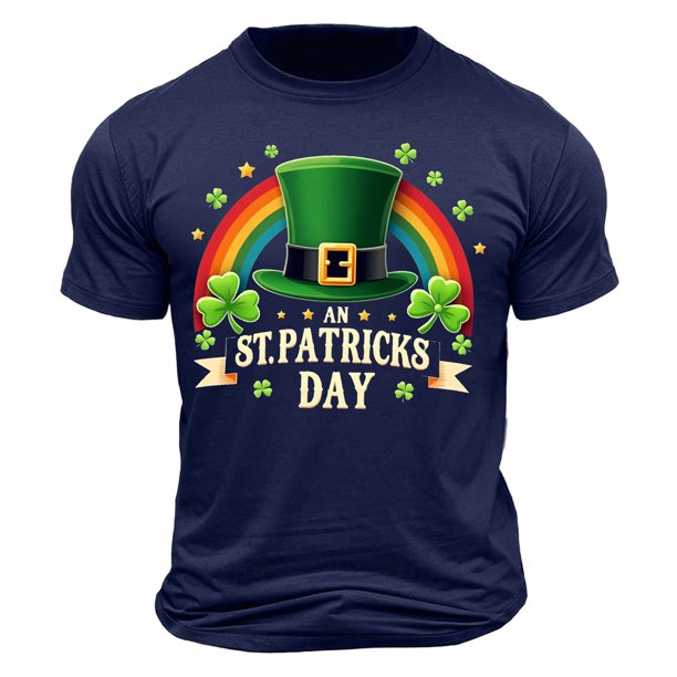 El Día de San Patricio de los Hombres de Manga Corta Impresión de la Tripulación Cuello Superior, Poliéster Ligero para la Fiesta de Verano de Primavera Y el Uso Diario