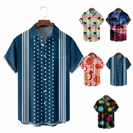 

Mens Casual Button Down Hawaiian Shirts Lapel Print Cheap Clothing for Boys 5-14 Years