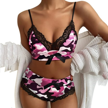 

Honeeladyy Women Camouflage Print Pajamas Lace Camisole Shorts Underwear Pajamas Set womens sexy lingerie