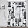 thumbnail image 6 of Black and Grey Shower Curtain Set with 12 Metal Hooks, Black Geometric Shower Curtain Modern Black White Silver Shower Curtains for Mens Bathroom, Decorative Bath Curtain, Water Repellent 72x72, 6 of 6