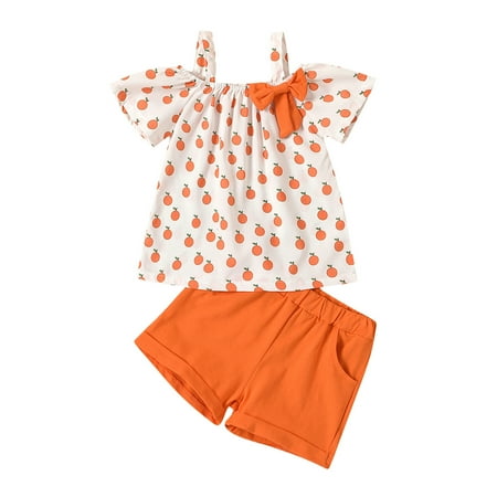 

QWERTYU Newborn Infant Toddler Baby Kids Children Child Bow Cami Top and Shorts Set Sleeveless Cold Shoulder Summer Clothing Set Outfits for Girl 0-4Y