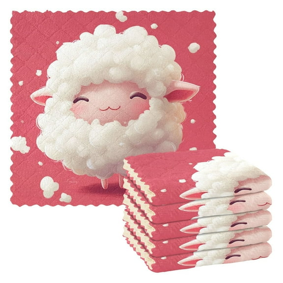 6 Pieces of Kitchen Towels 11x11Inch Kitchen Dish Cloths Kitchen Dish Towels Reuseable Cleaning Cloths Adorable Sheep