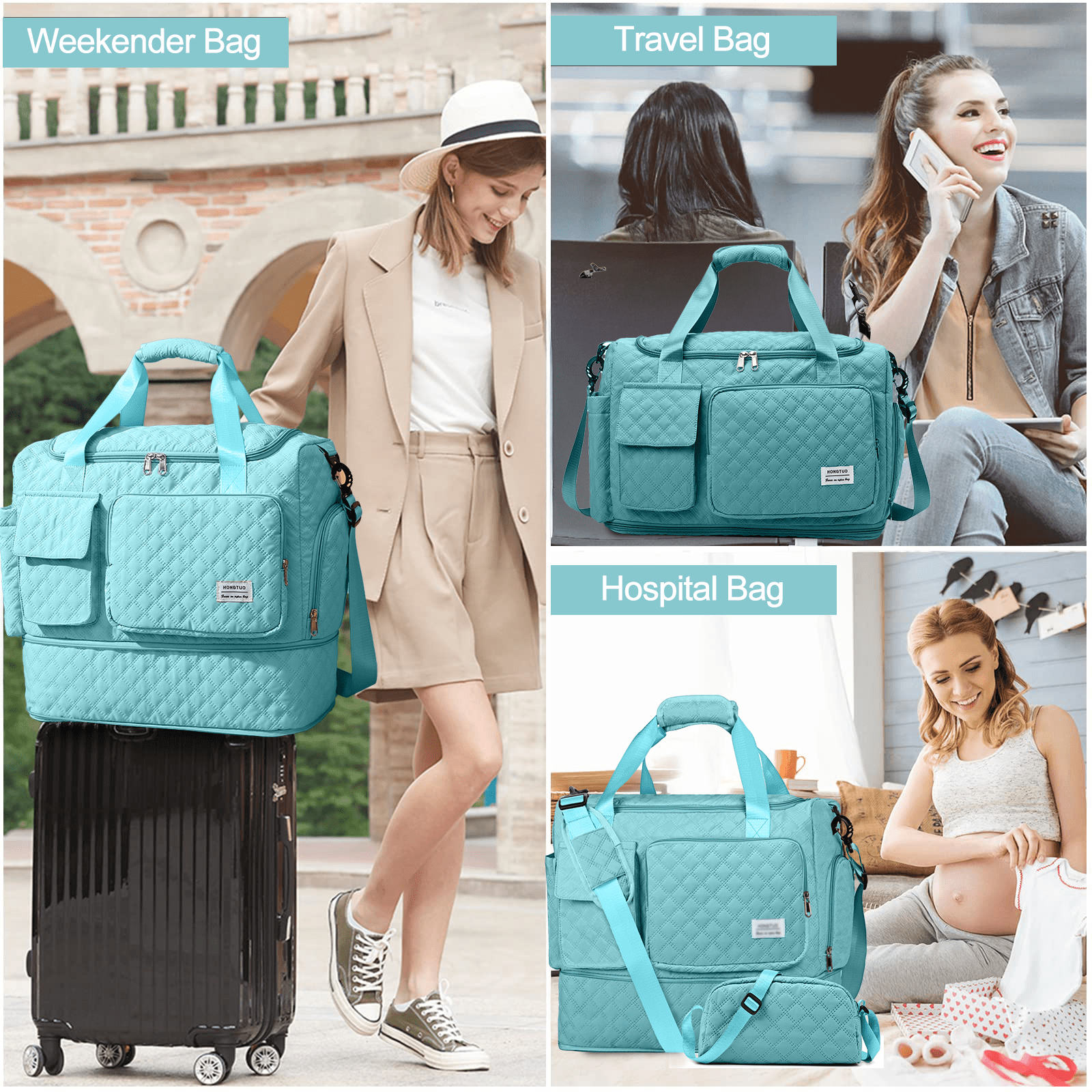 Gynky Travel Duffle Bag Weekender Bags for Women with Shoe Compartment Carry on Overnight Bag with Toiletry Bag Hospital Bag for Labor and Delivery Weekender Overnight Bag for Trave Sport Hospital