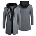 thumbnail image 6 of Men Winter Overcoat Fake Two Piece Wool Long Sleeves Mid Length Zipper Warm Formal Plus Size Detachable Hat Winter Coat for Daily Wear, 6 of 8