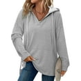 thumbnail image 4 of Long V-Neck Pullover Hoodies for Women, Drawstring Loose Sweatshirts with Pocket, Fall Casual Outerwear, 4 of 7