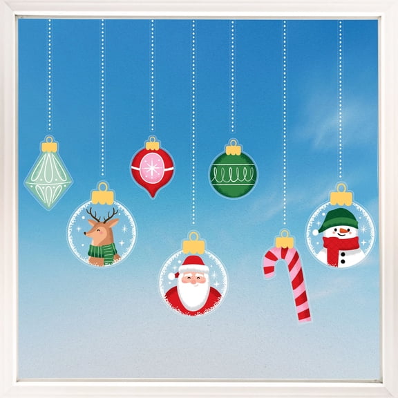 Big Dot of Happiness Christmas Ornaments Window Clings, Reusable Winter Holiday Party Window Sticker Decorations, Red & Green Tree Ornament Decals, Christmas Static Clings