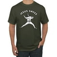 thumbnail image 1 of Wild Bobby, Jesus Saves Baseball Pitcher Reliever, Inspirational/Christian, Men's Graphic Tees, Military Green, 3XL, 1 of 3