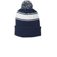 thumbnail image 2 of Sport-Tek Stripe Pom Pom Beanie-One Size (True Navy/ White), 2 of 2