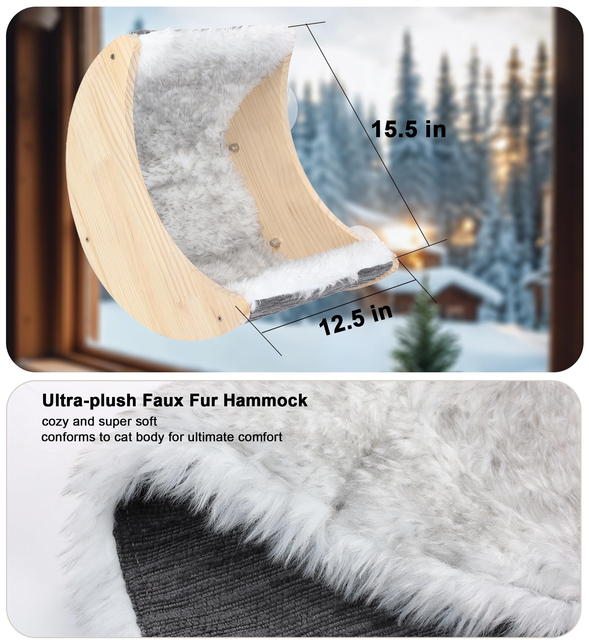 Window Cat Beds With Ultra Plush Hammock  Moon Shelves Mounted Strong Suction Cups Seat For Overlooking And Sunbathing(faux Fur)