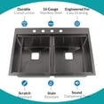 thumbnail image 4 of Strictly Sinks 33 inch Topmount Kitchen Workstation Sink Gunmetal Black 5050 Double Bowl 16 Gauge, 4 of 8