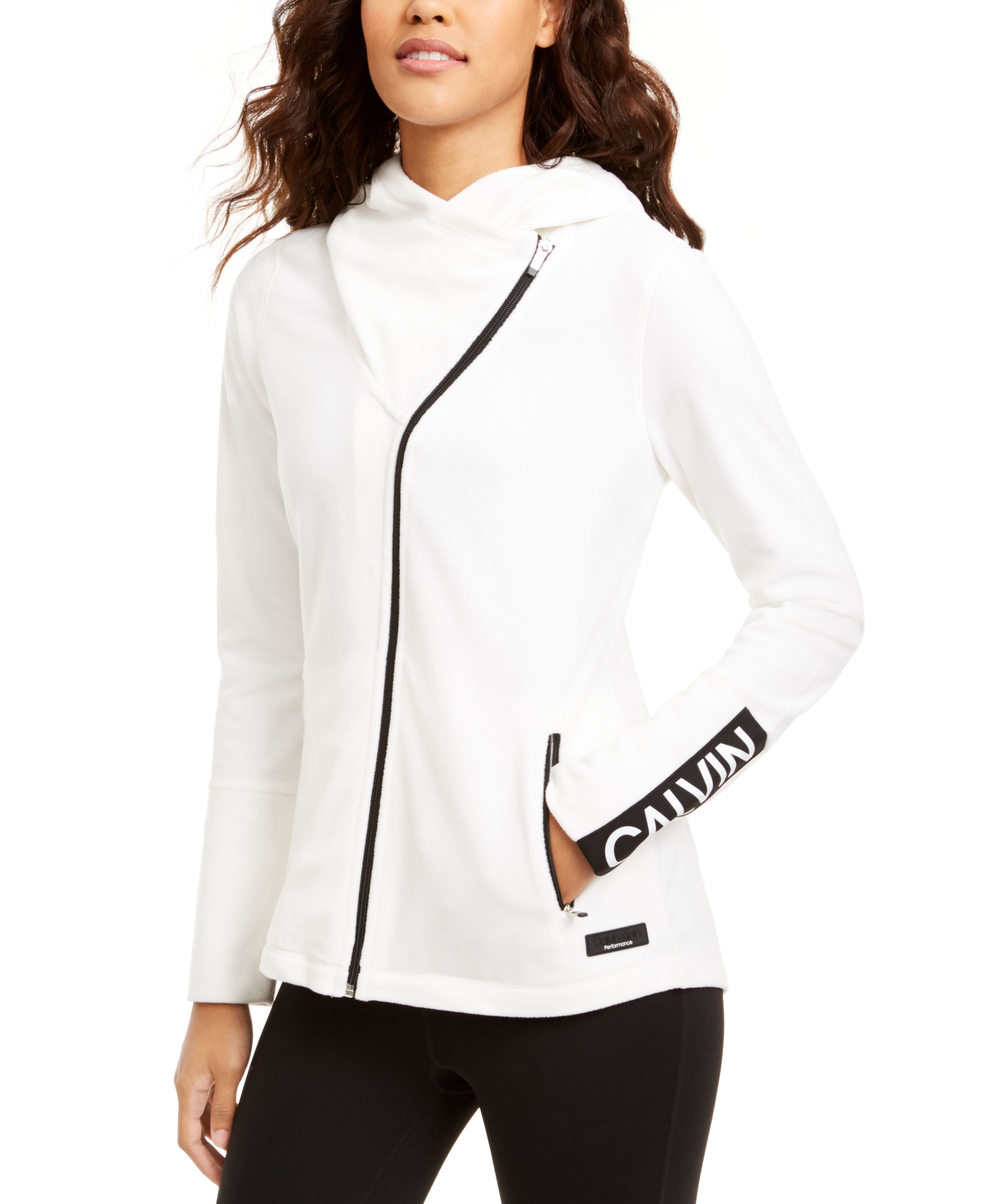Calvin Klein Womens Petite Asymmetrical-zip Hooded Jacket 
