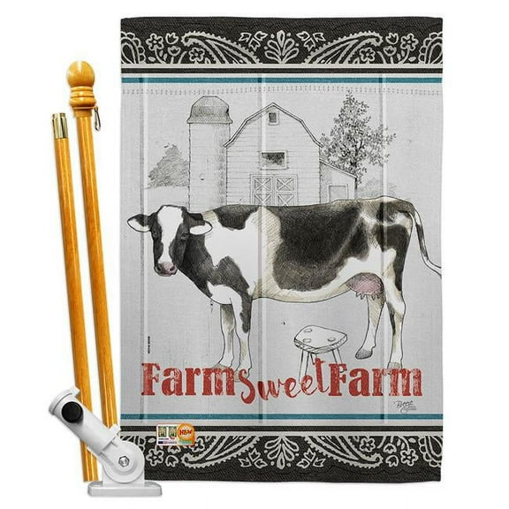 Breeze Decor BD-FA-HS-110128-IP-BO-D-US18-WA 28 x 40 in. Farm Sweet Nature Animals Impressions Decorative Vertical Double Sided House Flag Set with Pole Bracket & Hardware