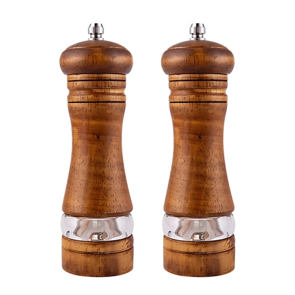 2 Pcs Manual Pepper Grinder Set, Rubber Wood and Acrylic with Ceramic Core, Salt and Pepper Grinder Set Wood, Refillable Salt and Pepper Grinders, Adjustable Coarseness