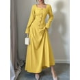 thumbnail image 6 of Flowy Dress for Women Square Neck Long Sleeve Dress Yellow M, 6 of 9