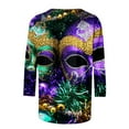 thumbnail image 4 of successthop Mardi Gras 3/4 Length Sleeve Womens Tops Plus Size with Crew Neck Polyester Casual Mask Printed Mardi Gras Celebrations Blouse Tops for Mardi Gras Event Purple L, 4 of 5
