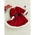 thumbnail image 3 of hirigin Kid Girl Christmas Dress, Long Sleeve Round Neck Pleated Buttons Velvet High Waist Fall Princess Dress+ Waist Band, 3 of 9