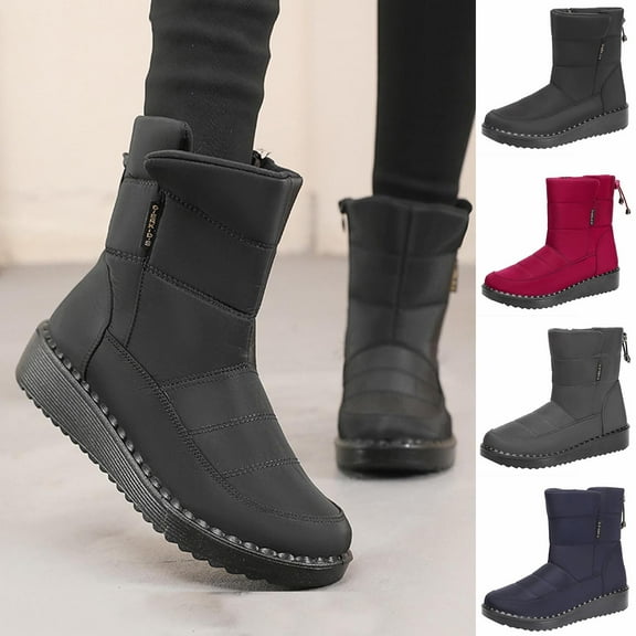 Miluxas Women’s Winter Snow Boots Mid Calf Fashion Boot Side Zipper Cotton boots for Women Red 8.5(41)