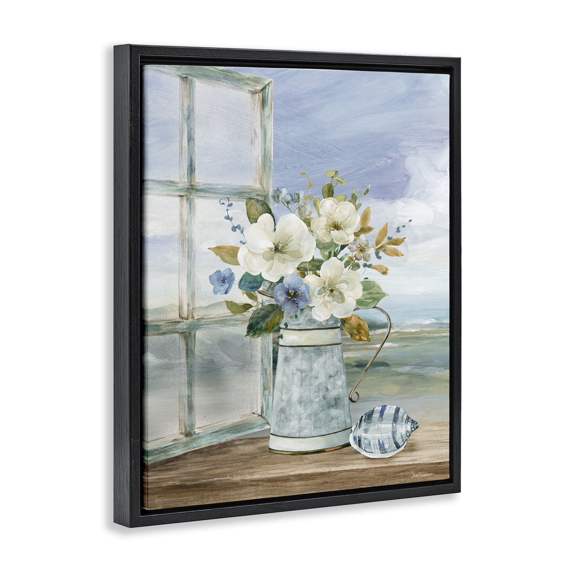 Stupell Industries Seaside Floral Bouquet Window Black Framed Floater Canvas Wall Art, design by Carol Robinson