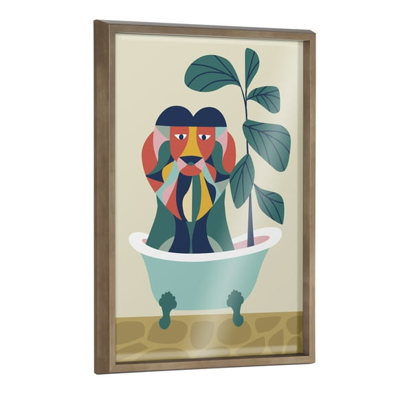 Blake Mid Century Modern Lion in Bathtub 18 in x 24 in Framed Painting Art Prints, by Kate and Laurel