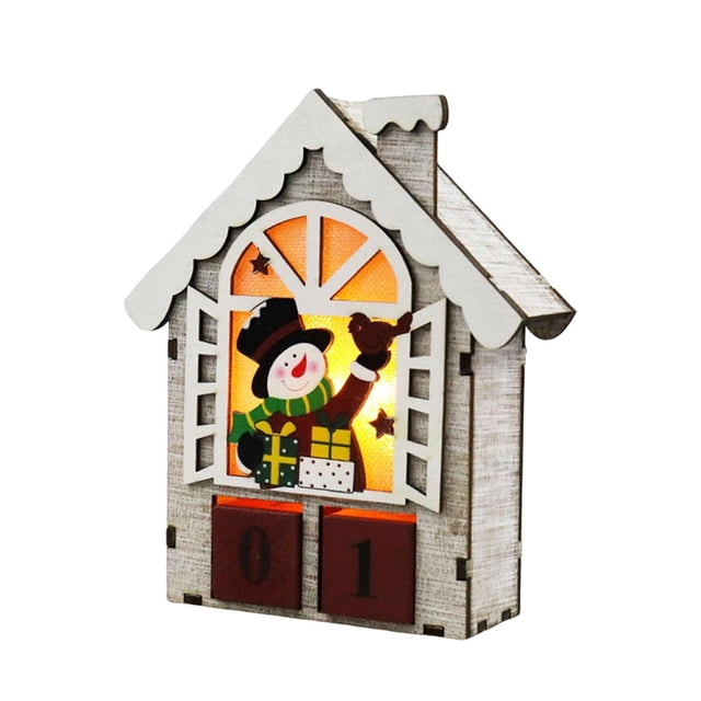 Casa Navidad Luces LED Paisaje de escritorio Figuras de invierno de interior Calendario de adviento de madera para sala de estar perfecl Casa de pueblo
