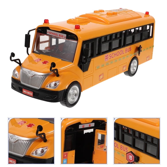 Hytrove 1Pcs School Bus Model Toy Yellow Inertia Movement Sound Production Children's Toy Bus 11.0In