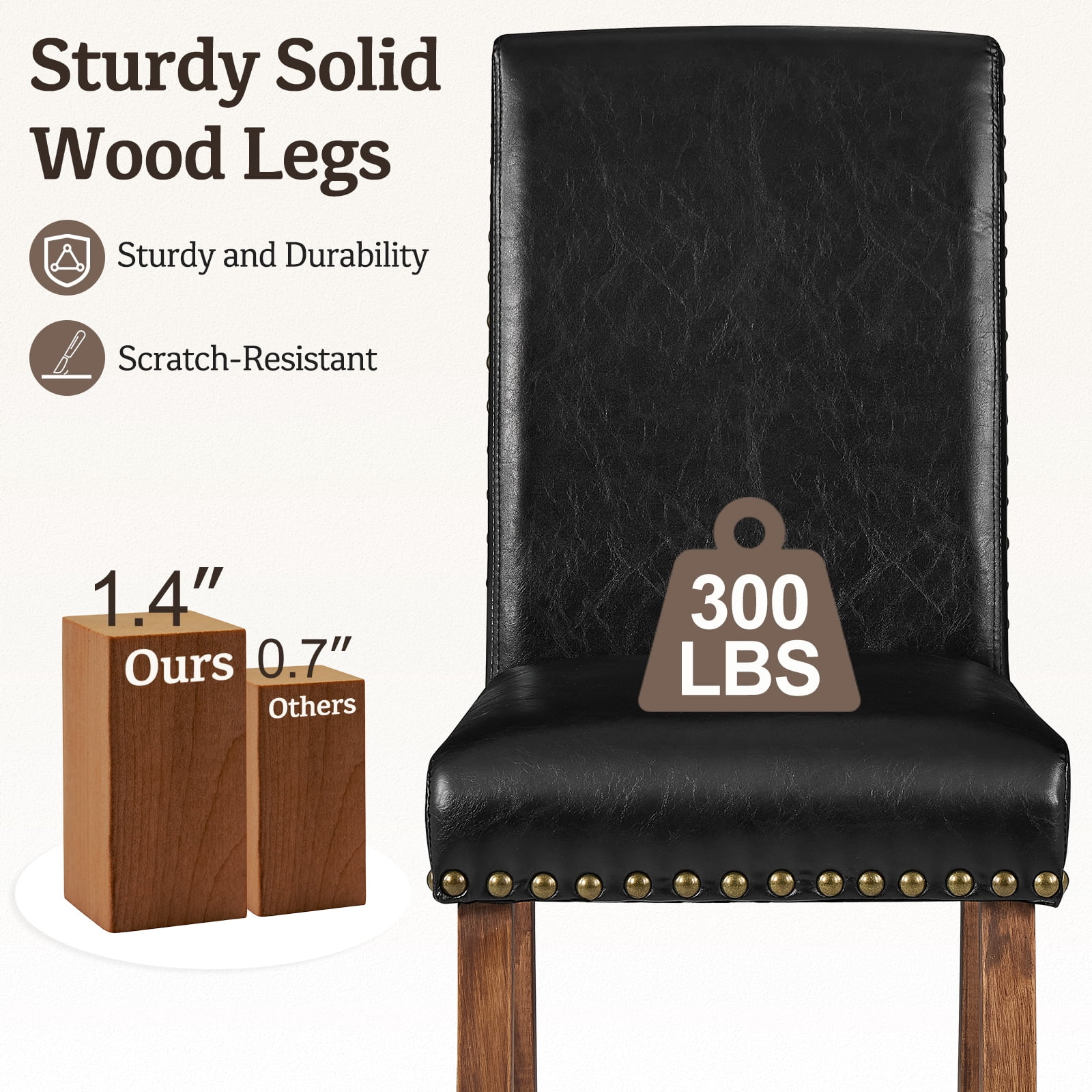 Firmoz Set of 2 Faux Leather Dining Chairs, Modern Side Chairs with Solid Wood Legs for Kitchen & Living Room, Black
