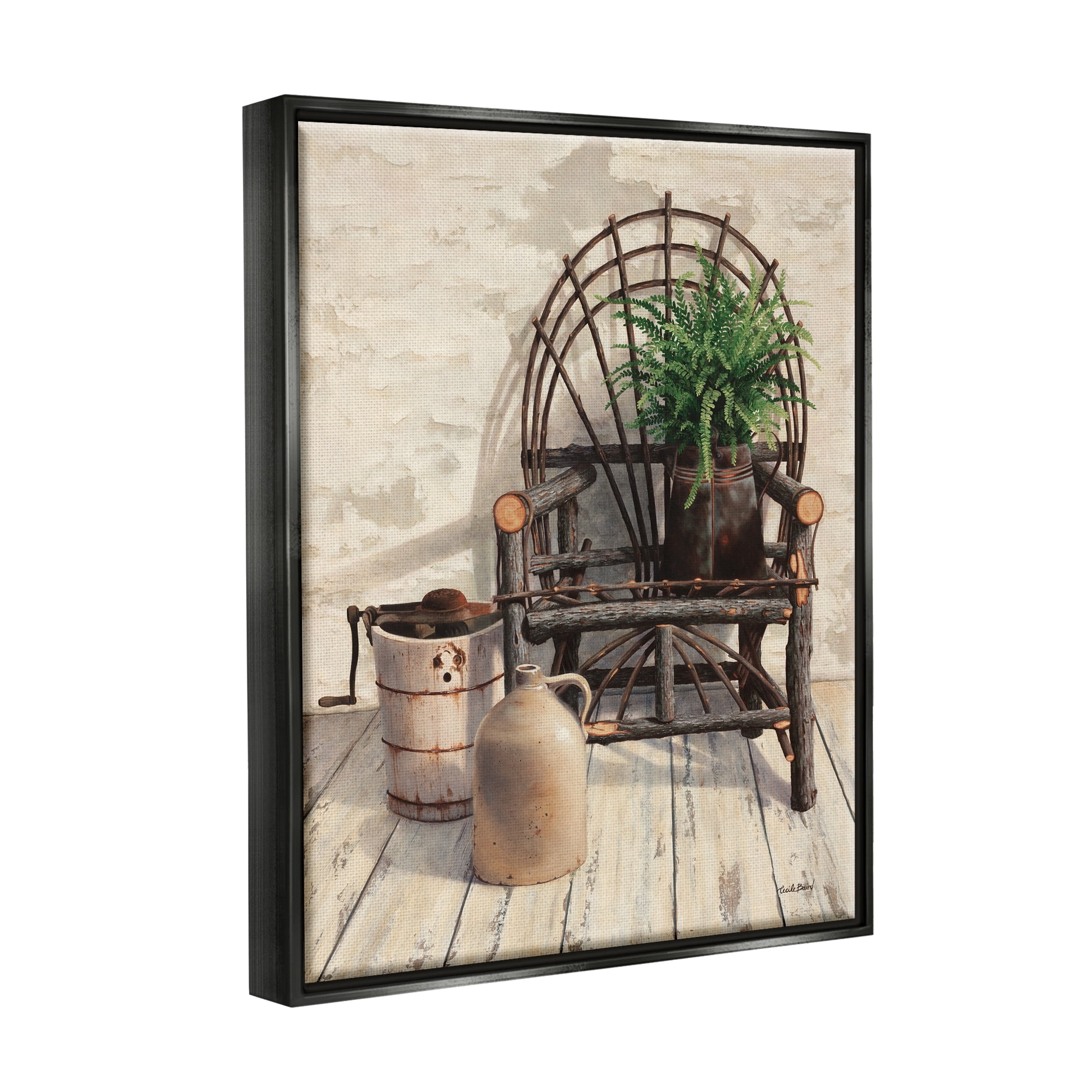 Stupell Industries Comfortable Porch Chair Still Life Rural Plant Painting Luster Gray Floating Framed Canvas Print Wall Art, Design by Cecile Baird