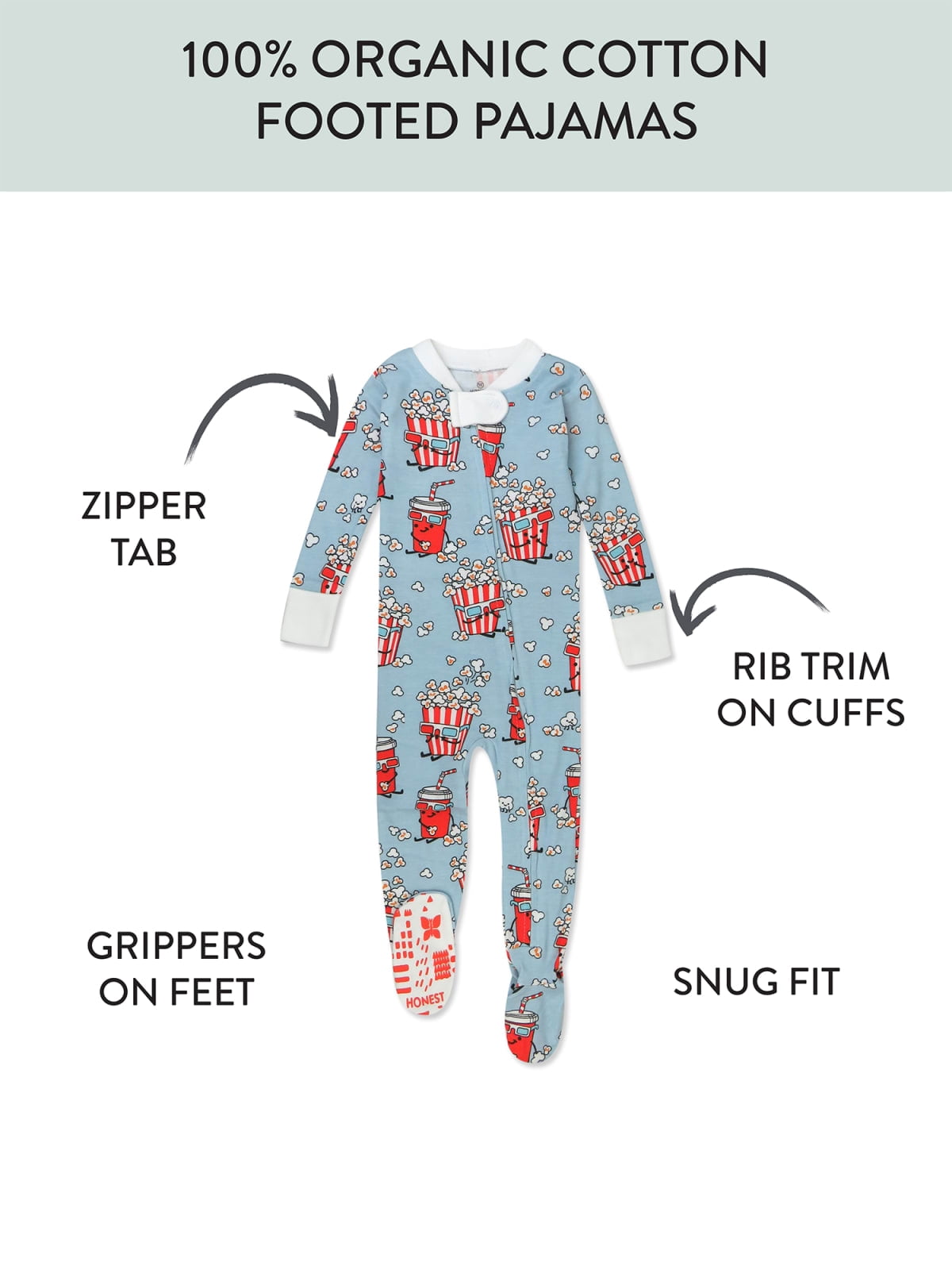 Honest Baby Clothing Organic Cotton Baby Boy/Girl Snug Fit Footed Sleeper Fourth of July Pajamas, Sizes 12 Months -24 Months