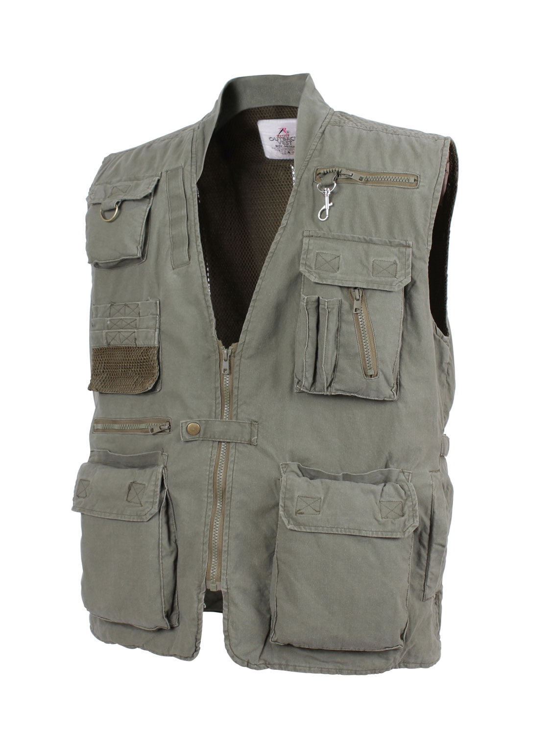 Olive Deluxe Safari Outback Vest for Travel, Sportsmen, Concealed Carry, Large