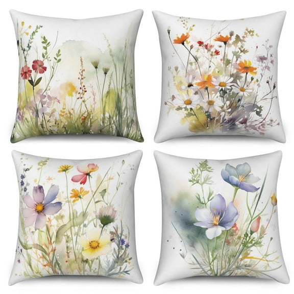 Rustic Floral Outdoor Pillow Cover,Leaves Linen Pillow Cases for Living Room Bedroom Home Decor,18x18