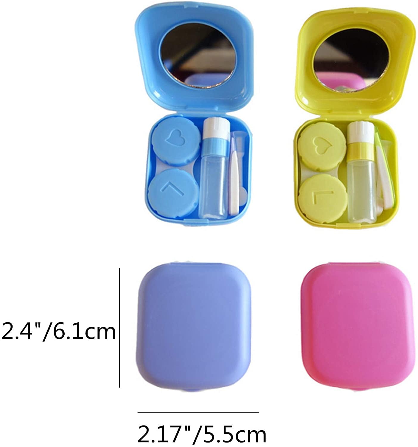 Xelparuc 4 Pack Colorful Contact Lens Case Kit with Mirror Durable, Compact, Portable Soak Storage Kit