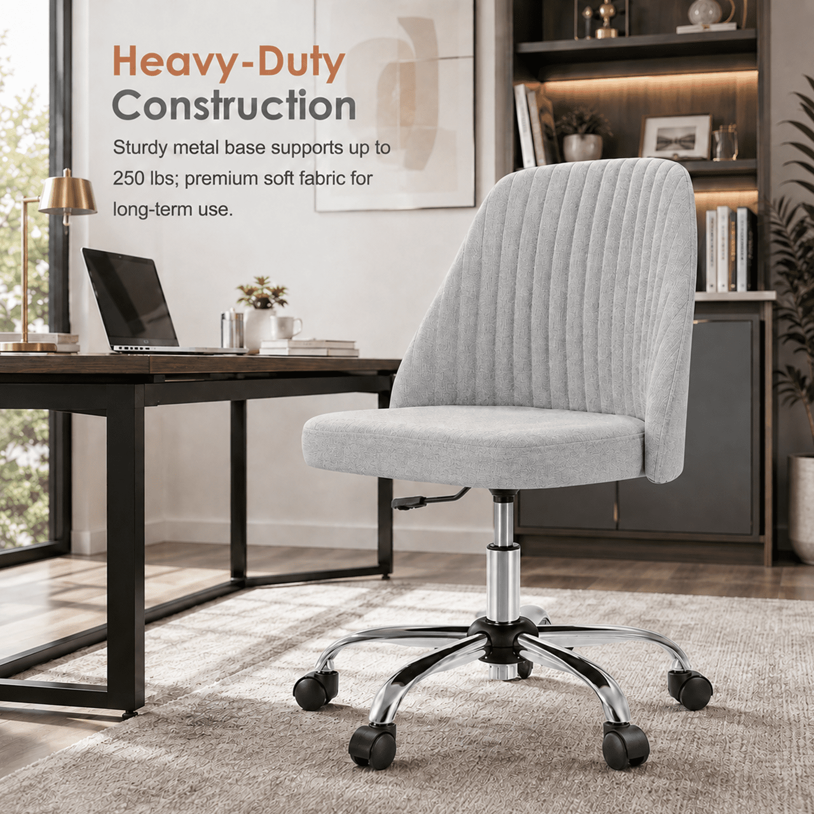 Alvantor Comfy Office Chair, Adjustable Swivel Desk Chair with Wheels, Wide Seating, Modern Fabric Vanity Chair