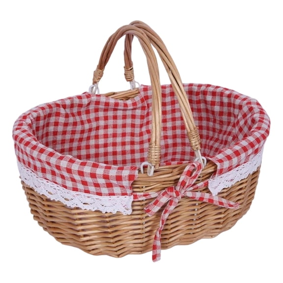 Clearance Sale! Wicker Picnic Sundries Photography Props With Handle Storage For Wedding Holiday Gardening Hiking Food Storage Practical Home Decor 10.2" X 9.8" X 7.9"